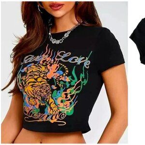 Urban Outfitters UO Junior's Pure Love Eternal Tiger Graphic Cropped T-Shirt M